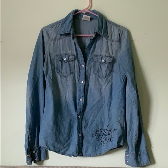 Black Market Art Denim Tattoo Flash Button Down - Picture 2 of 2